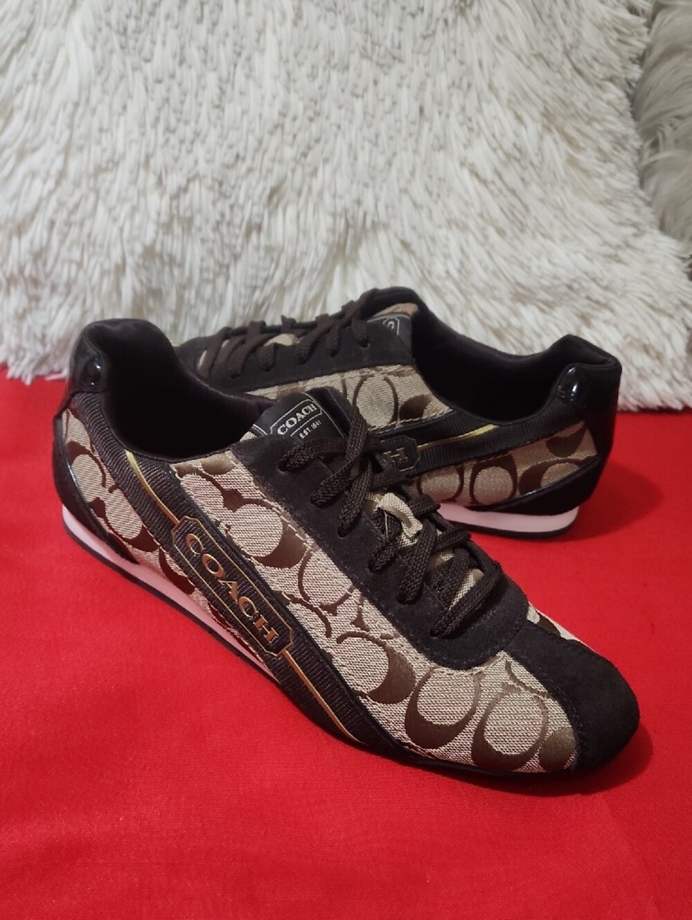Coach Brown Signature Canvas Low-Top Sneakers with Dark Suede Trim - Picture 4 of 12